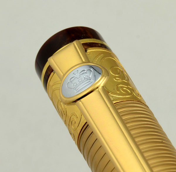 Duke Gold Medal Fountain Pen - Matte Gold Cap, Brown Italian Resin